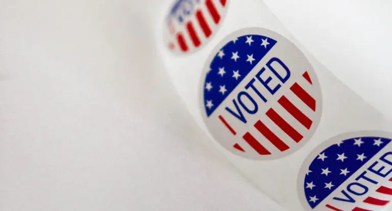 Roll of stickers that say "I Voted"