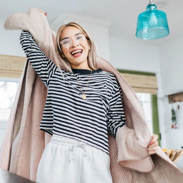 person wrapped in peach fleece blanket from thread talk