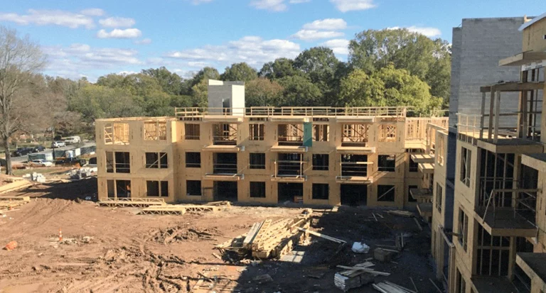 View of apartment complex during construction