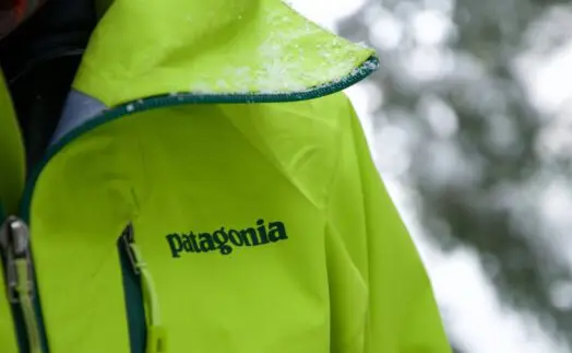 Lime green jacket by b corp brand Patagonia