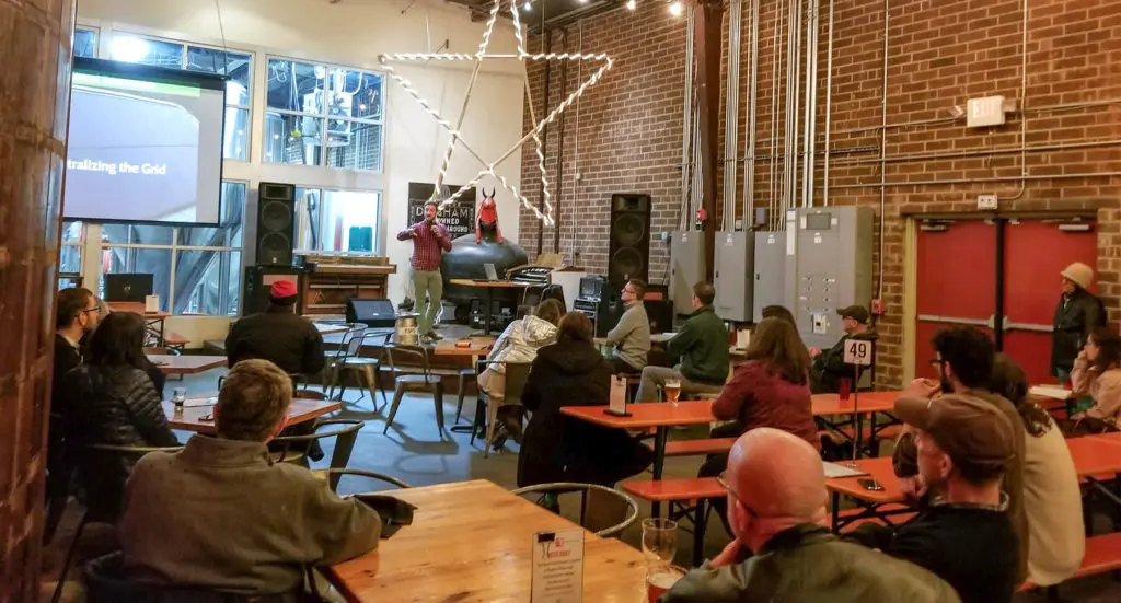 Crowd at Fullsteam Brewery learning about Solar Power